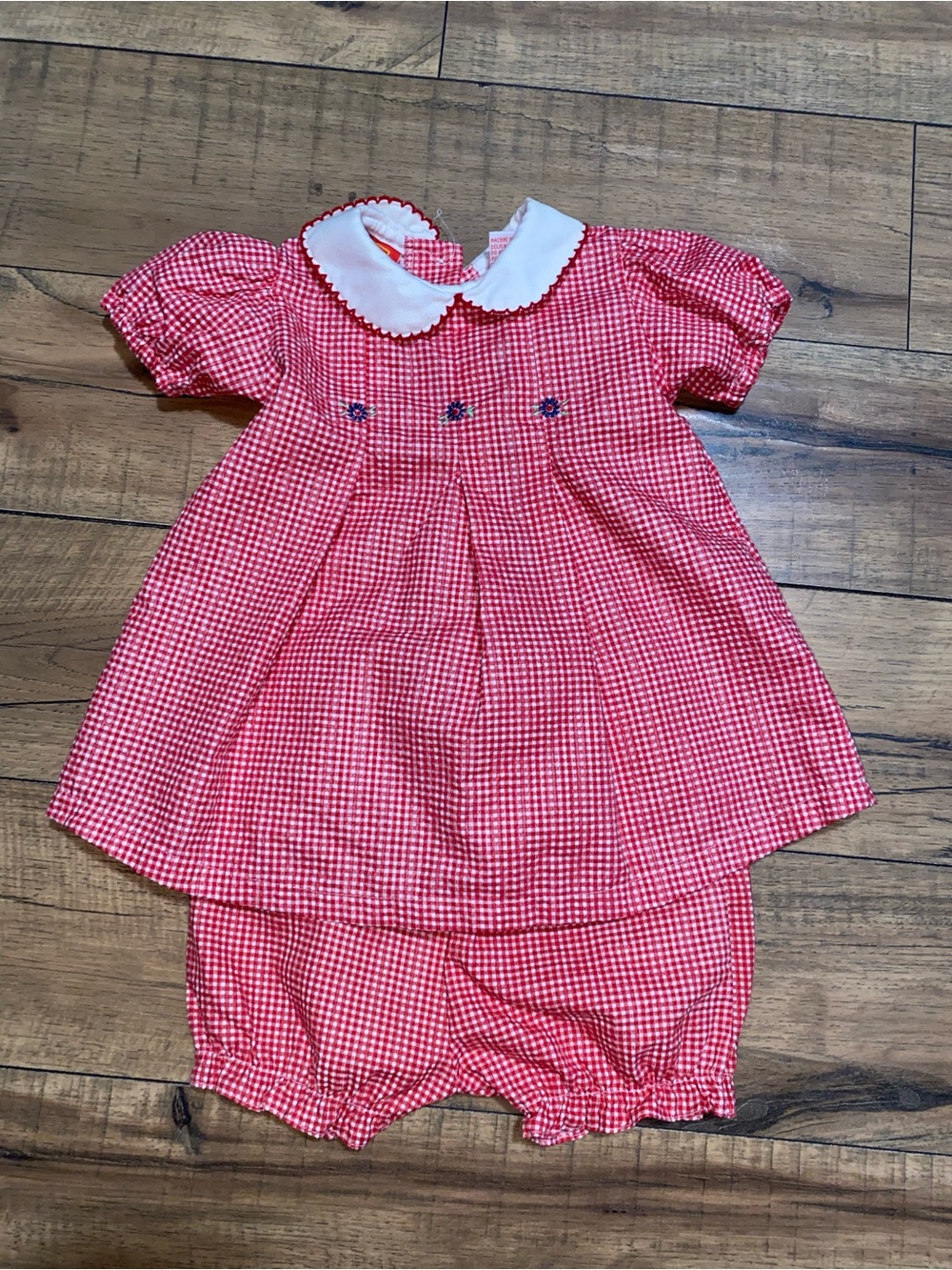 Red Gingham Girls Matching Set with White Peter Pan Collar